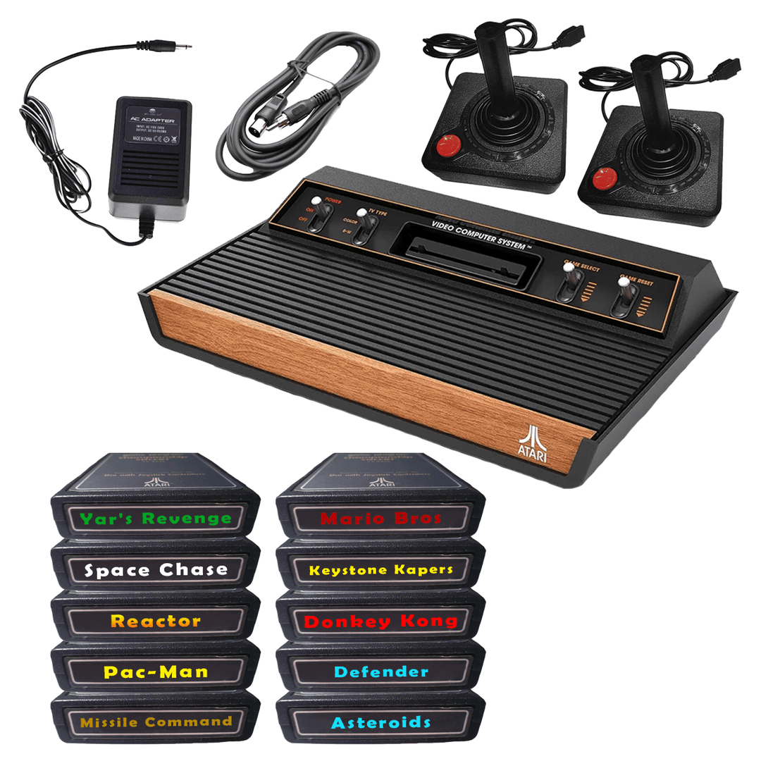 Atari 2600 Console Bundle: Asteroids, Defender, Donkey Kong, Keystone Kapers, Mario Bros, Missile Command, Pac-Man, Reactor ,Space Chase, Yar's Revenge - Retro vGames