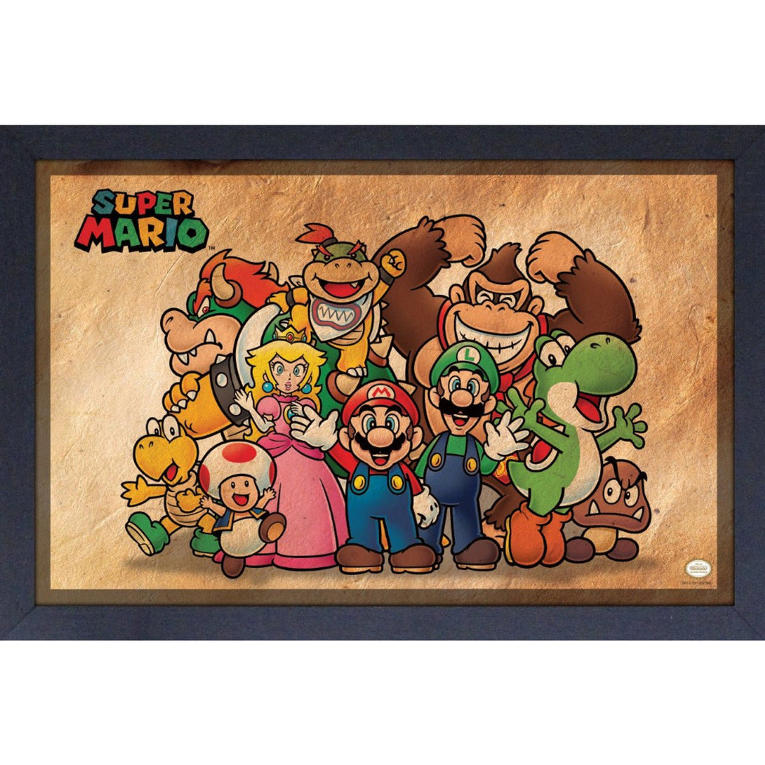 Framed Prints 11 x 17 - Super Mario Characters - Vintage Old Paper - Retro vGames