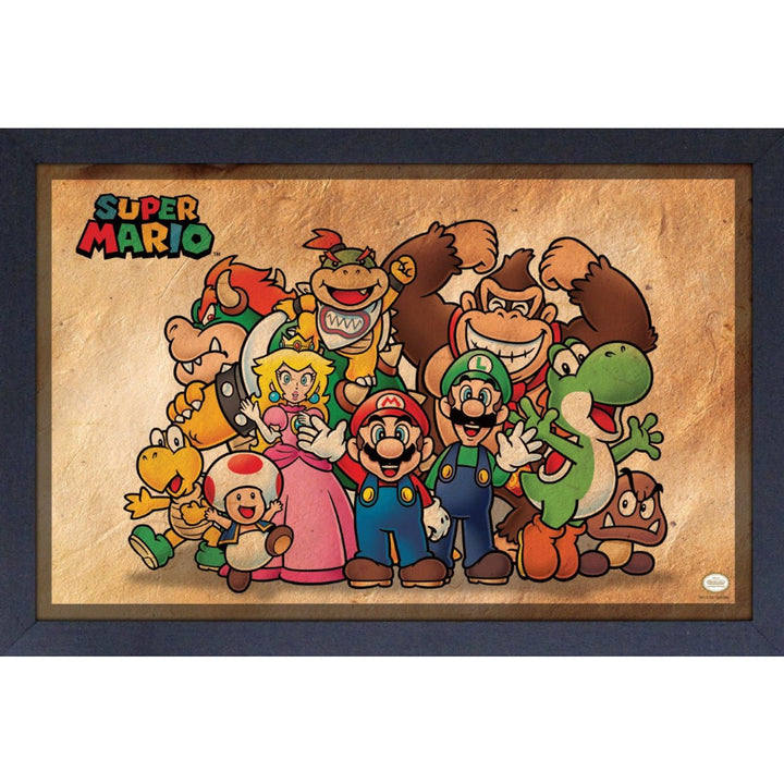 Framed Prints 11 x 17 - Super Mario Characters - Vintage Old Paper - Retro vGames