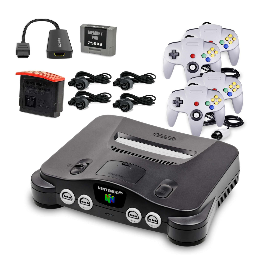 Nintendo 64 Console Accessories Bundle: Memory Pack, Expansion, Extension Cables, HDMI Converter - Retro vGames
