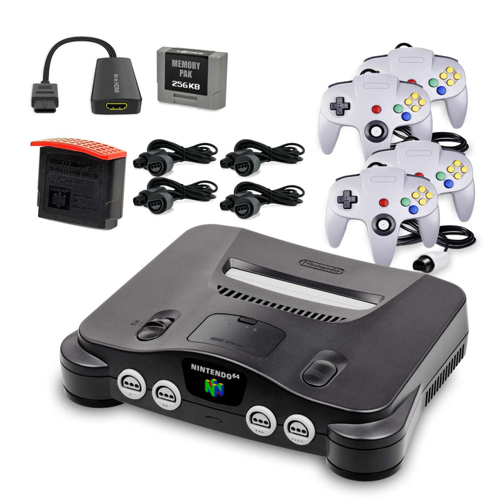 Nintendo 64 Console Accessories Bundle: Memory Pack, Expansion, Extension Cables, HDMI Converter - Retro vGames