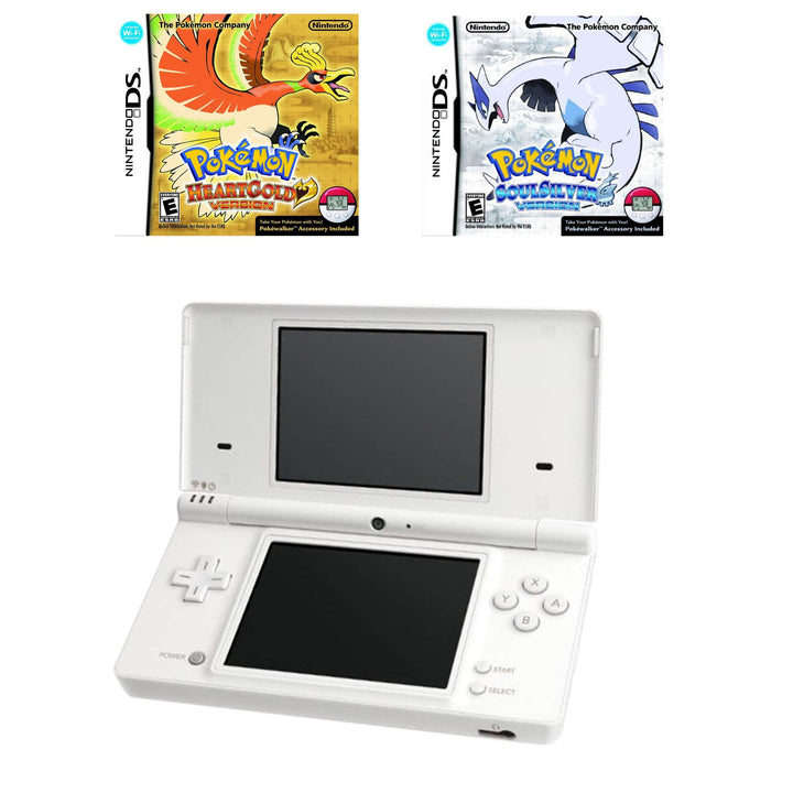 Nintendo DS Lite Console Bundle: Pokémon Gold Heart & Pokémon Soul Silver Version - Retro vGames