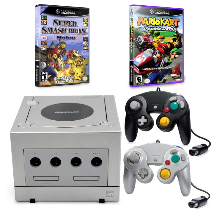 Nintendo GameCube Console Bundle: Super Smash Bros Melee and Mario Kart Double Dash Game - Retro vGames