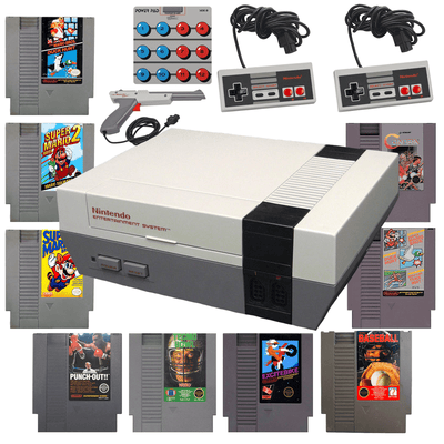 Nintendo NES Console Bundle: Mario Bros Duck Hunt + Track Meet + Mario 2 + Mario 3 + Contra 1 + Punch out + Tecmo Ball + ExciteBike + Baseball