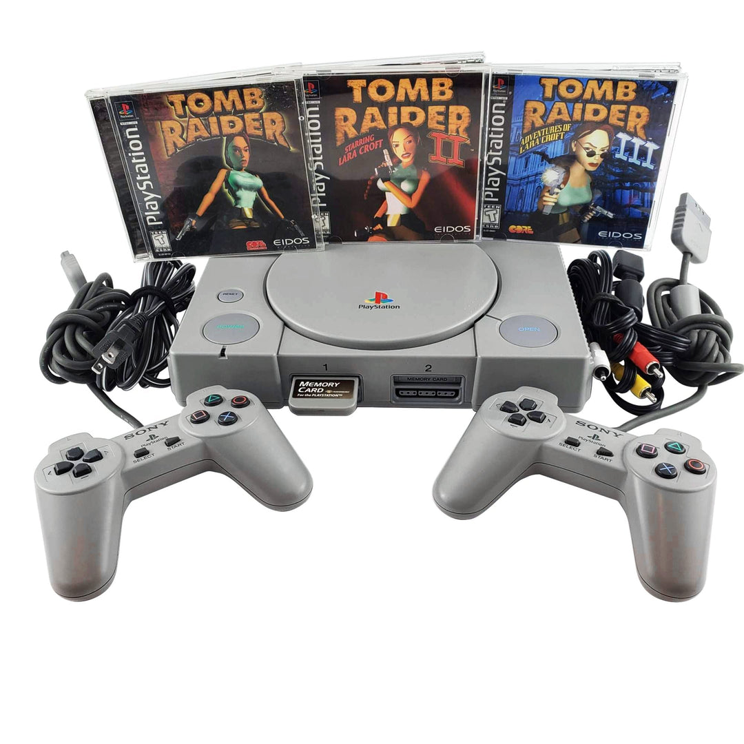 Playstation 1 (PS1) Console Bundle: Tomb Raider 1, 2 & 3 - Retro vGames