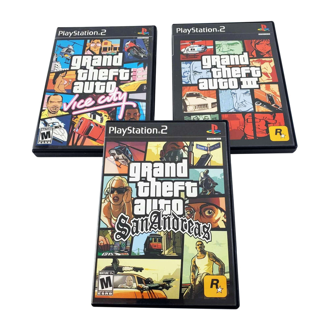 Playstation 2 (PS2) Console Bundle: Grand Theft Auto 3, Vice City & San Andreas - Retro vGames