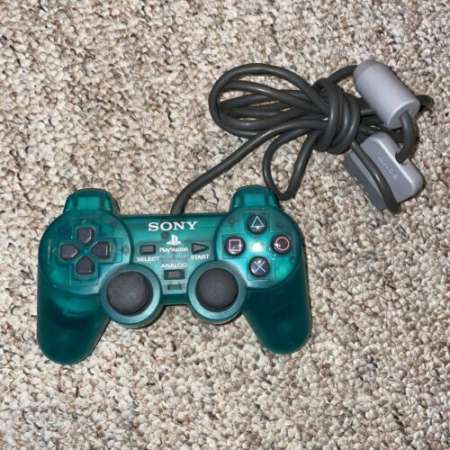 PS1 Original Dual Shock CLEAR GREEN Controller - Retro vGames