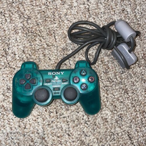PS1 Original Dual Shock CLEAR GREEN Controller - Retro vGames