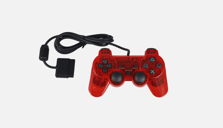 PS2 New CLEAR RED Wired Controller - Retro vGames