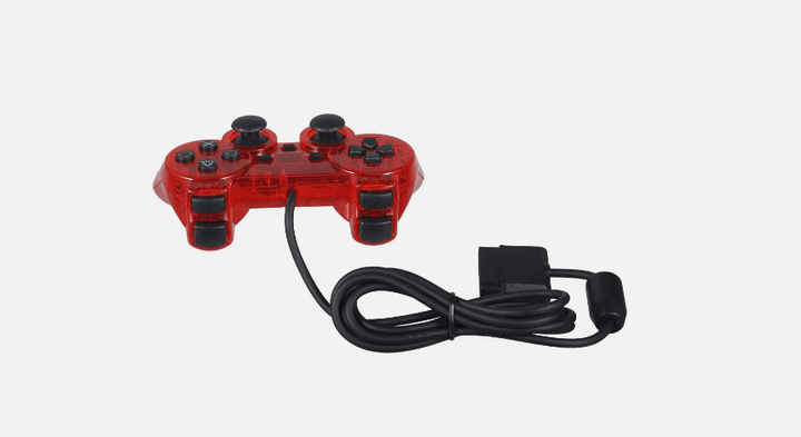 PS2 New CLEAR RED Wired Controller - Retro vGames