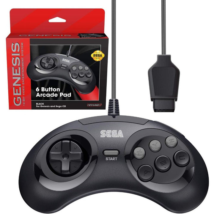 SEGA Genesis 6-button Arcade Original Port Pad Black - Retro vGames