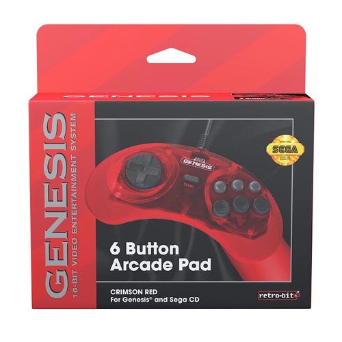 SEGA Genesis 6-button Arcade Original Port Pad Crimson Red Retro-Bit - Retro vGames