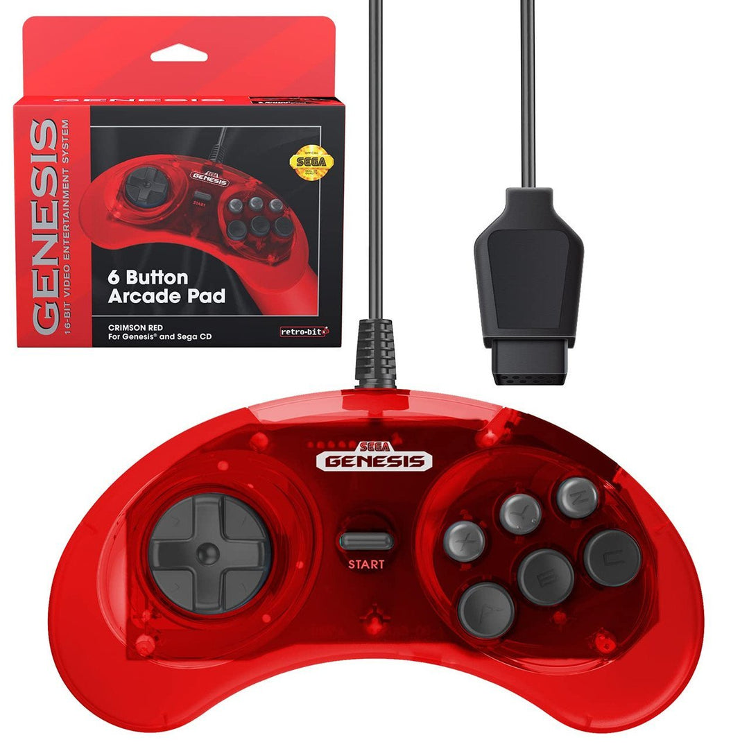 SEGA Genesis 6-button Arcade Original Port Pad Crimson Red Retro-Bit - Retro vGames