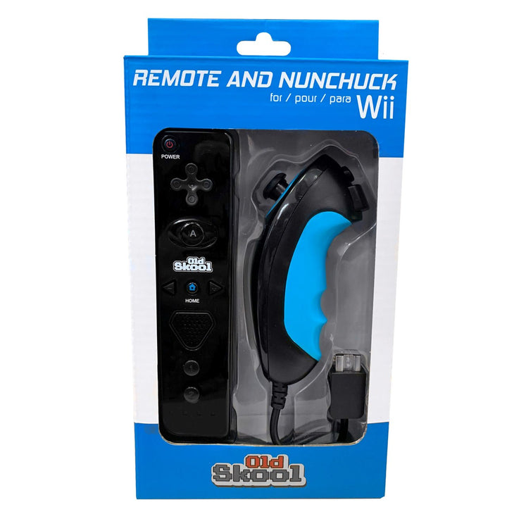Wii / Wii U Remote and Nunchuk Controller Combo: Black - Old Skool - Retro vGames