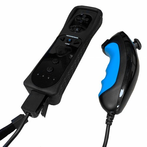 Wii / Wii U Remote and Nunchuk Controller Combo: Black - Old Skool - Retro vGames