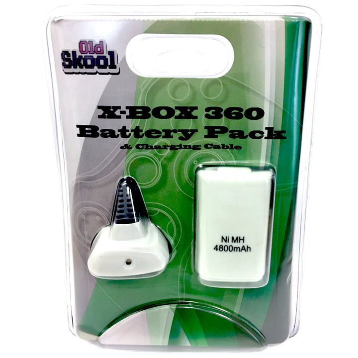 Xbox 360 Battery Pack & Charging Cable: White - Old Skool - Retro vGames